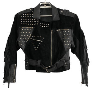 SOLD! 100% Leather Studded Fringe Moto Jacket Small